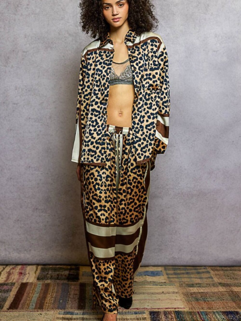 POL Silky Leopard Matching Set, Sz M/L